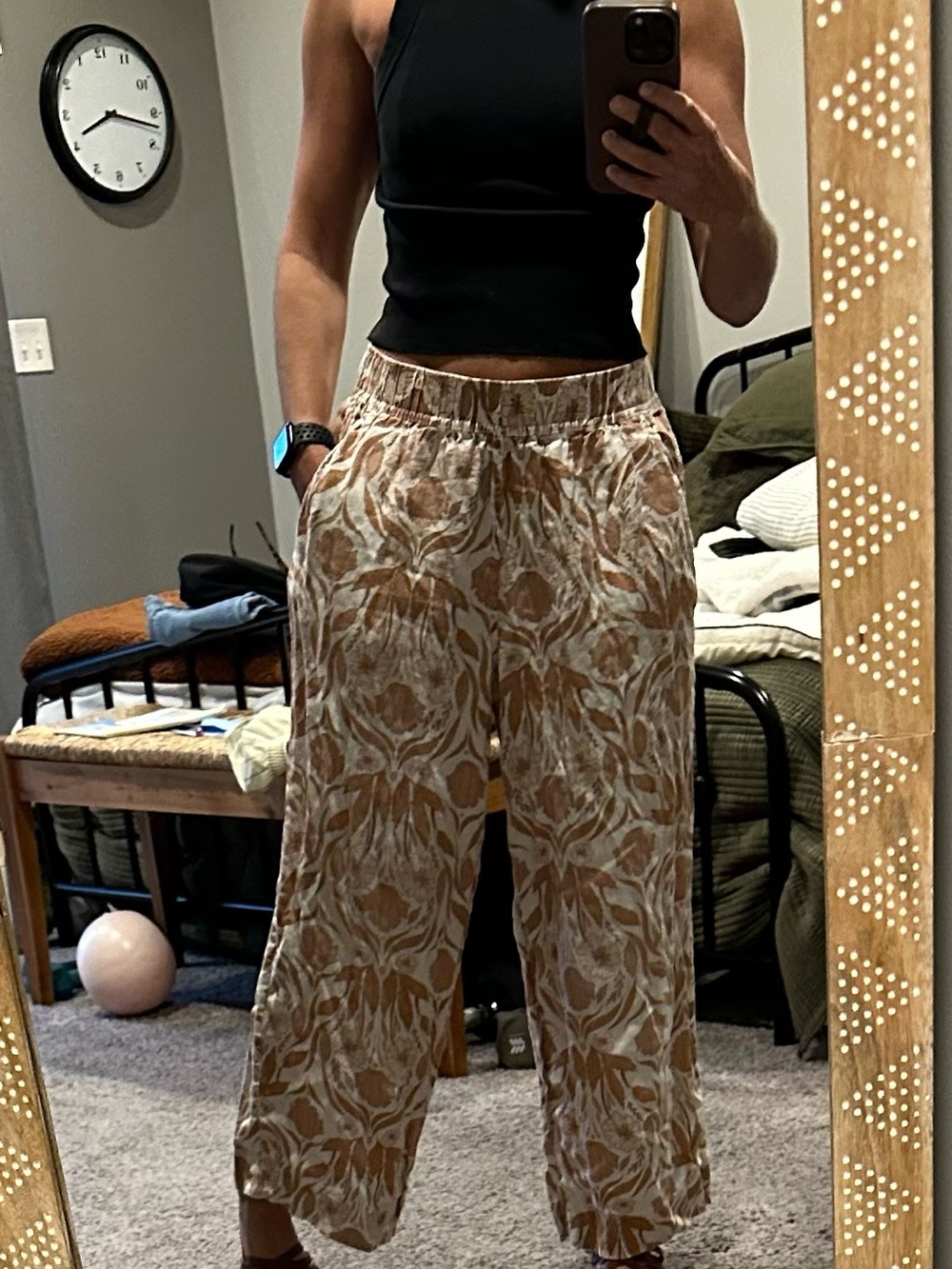 Rachel Zoe Tan and Cream Floral Wide-Leg Pants